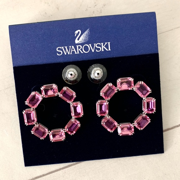 Swarovski Millenia Circle Front Hoop Earrings, Octagon, Rhodium Plated 5614296 - Picture 1 of 6